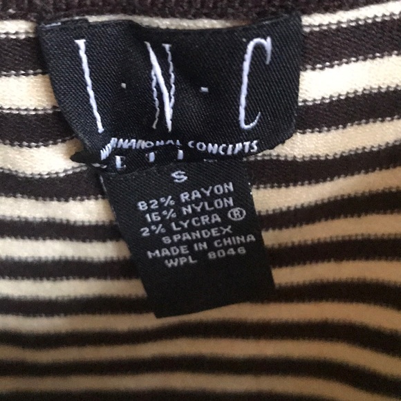 INC BROWN & CREAM STRIPED SLEEVELESS PETITE SHIRT - Picture 2 of 8